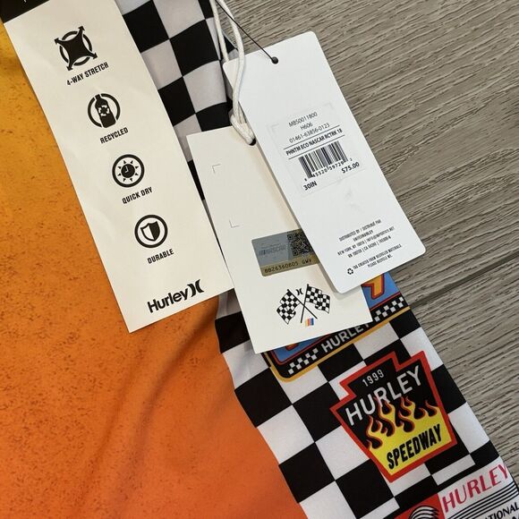 Hurley Nascar Phantom Board Shorts Racetrack Size 30 Orange Swim NWT - Picture 3 of 7